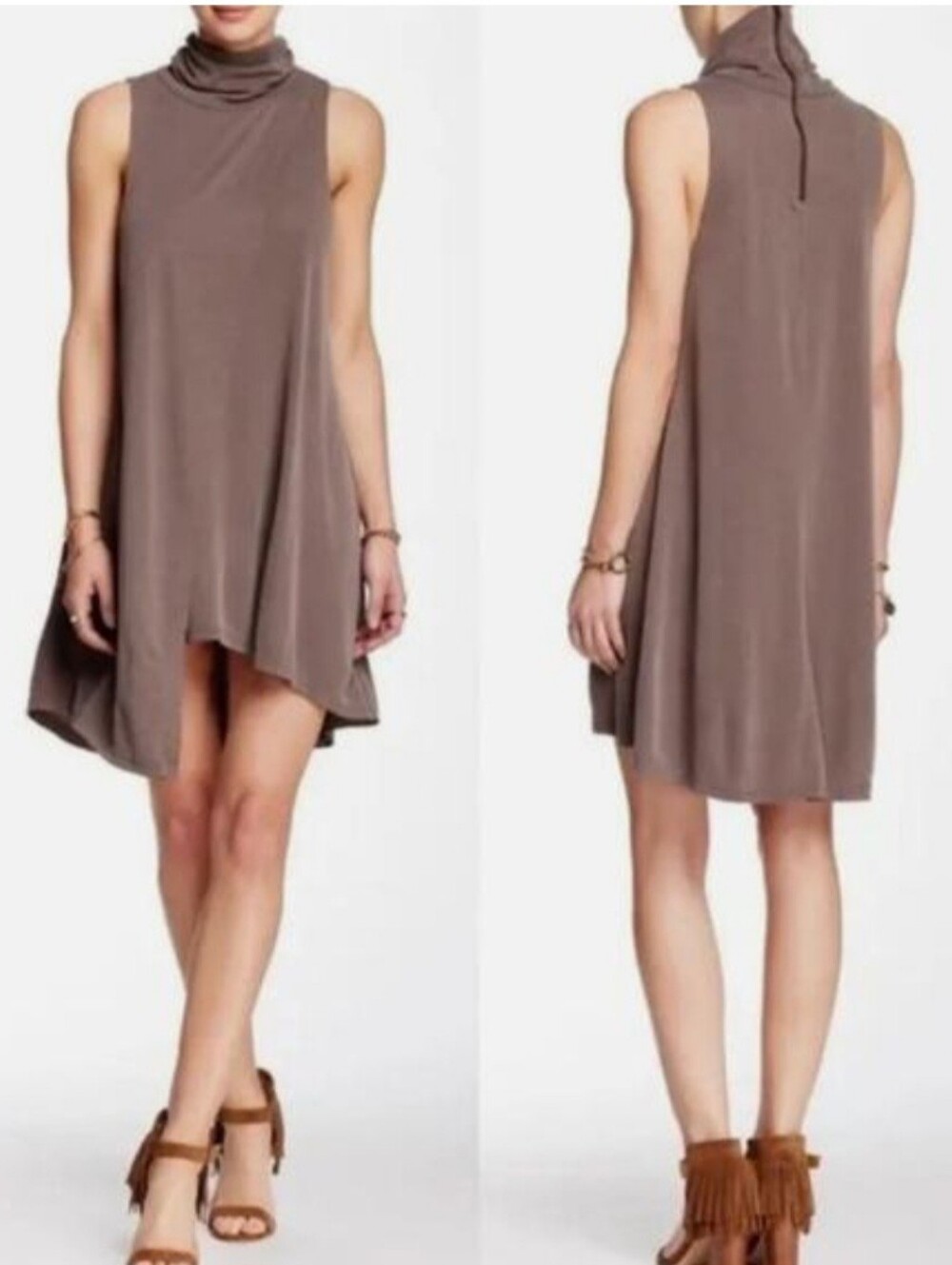 NWT Free People Queen Anne Asymmetrical Dress Color Mink Size Small